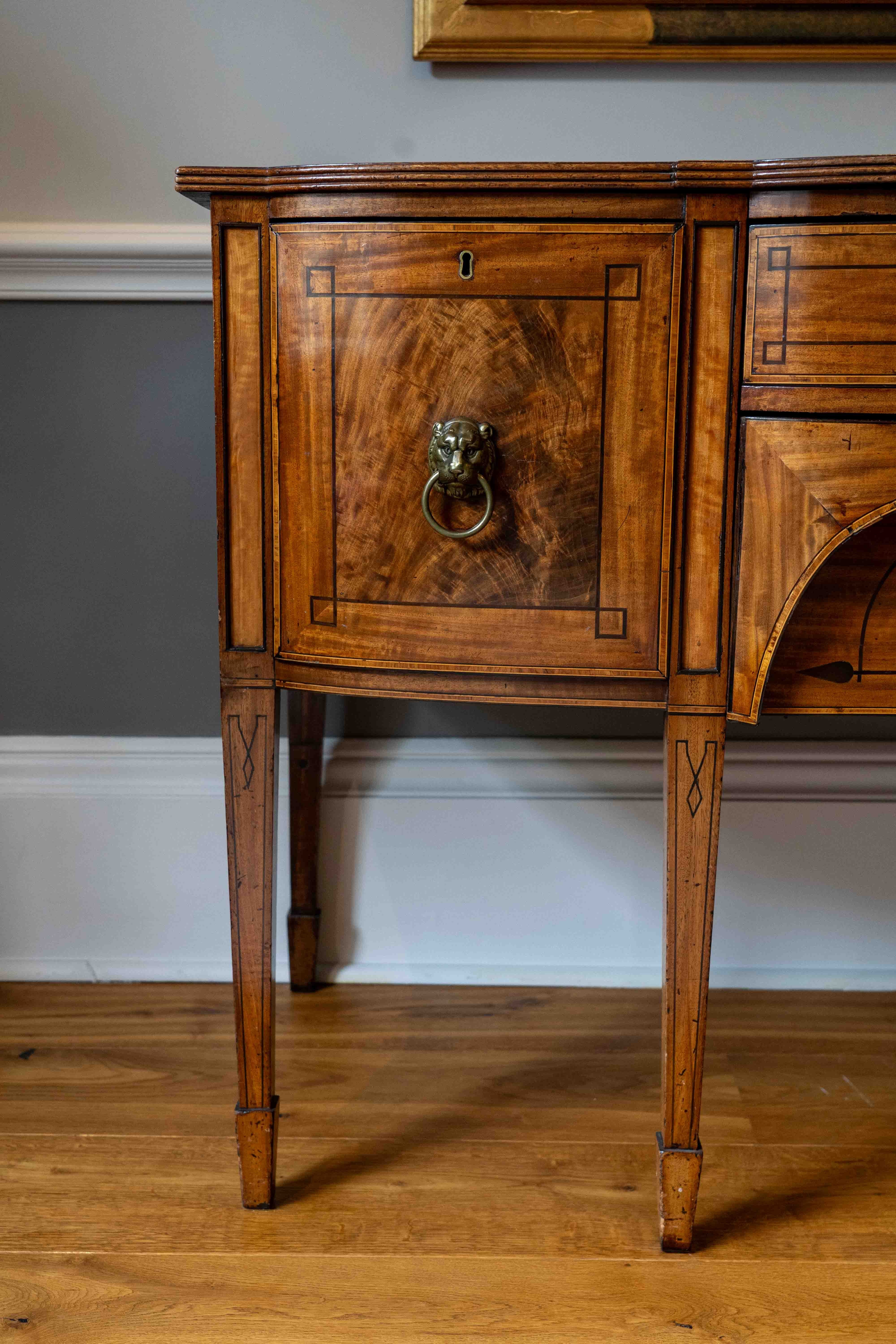 A Regency mahogany bowfront sideboard, width 182cm, depth 74cm, height 94cm. Condition - fair